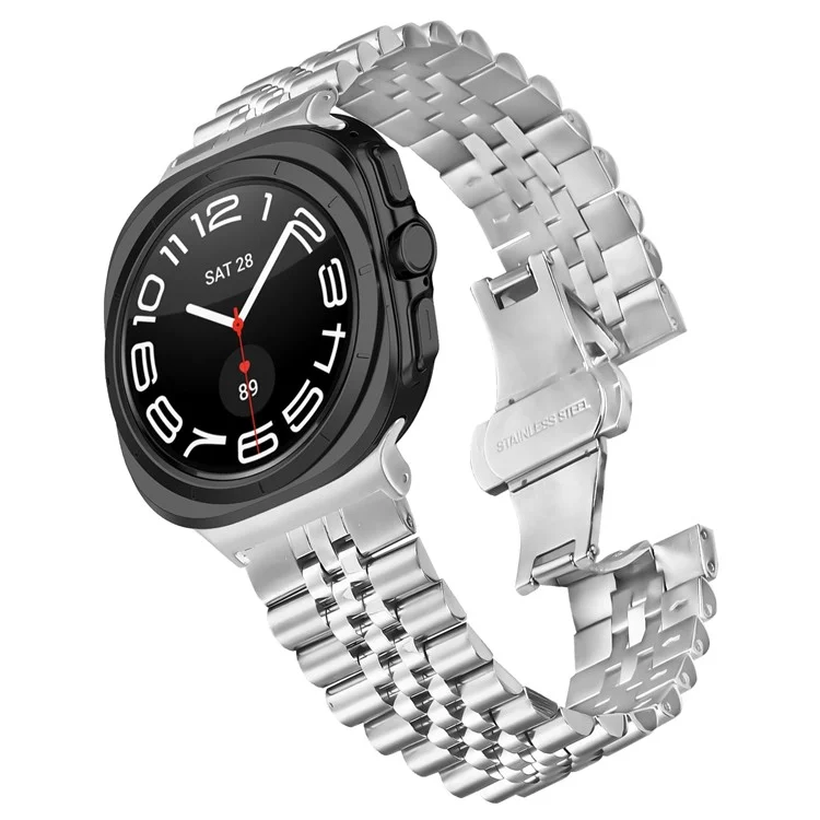 For Samsung Galaxy Watch Ultra 47mm Metal Watch Band Butterfly Clasp Replacement Strap, Silver