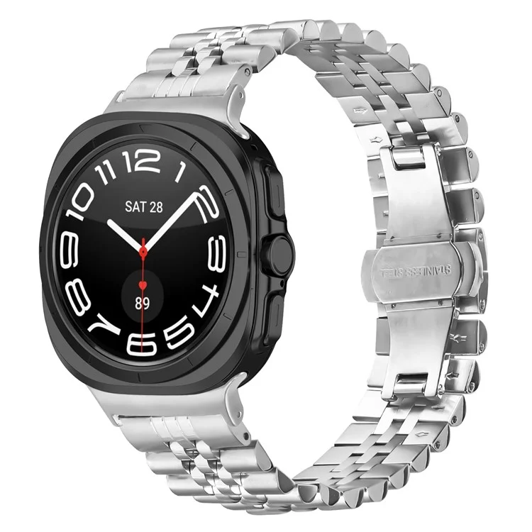 For Samsung Galaxy Watch Ultra 47mm Metal Watch Band Butterfly Clasp Replacement Strap, Silver