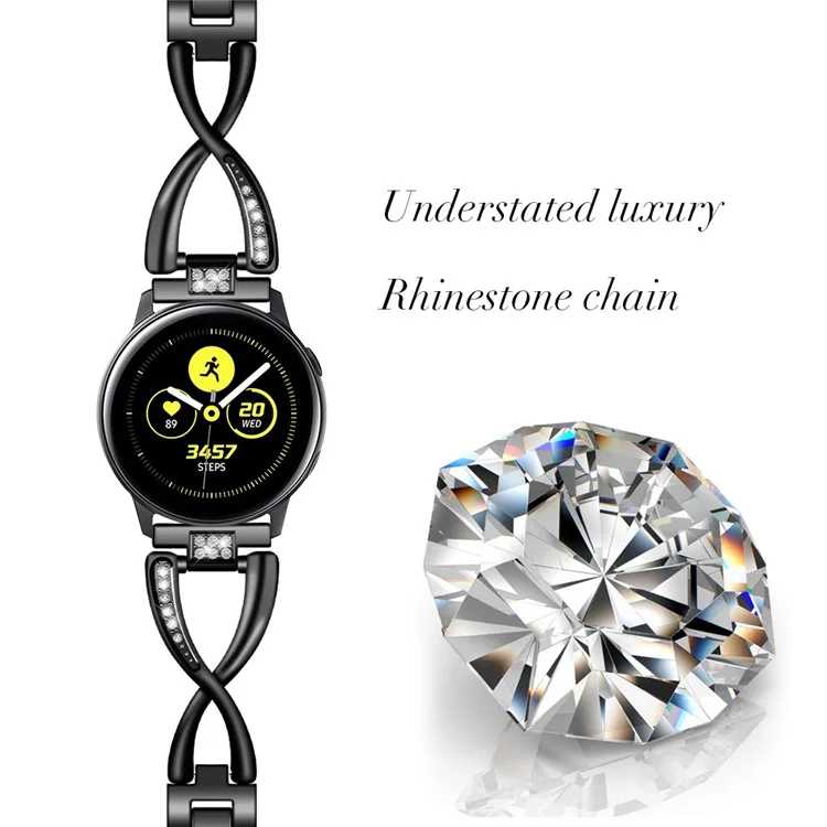 Pour Huawei Watch GT 5 Pro 42mm / GT 5 41mm Bracelet de Montre Design Large X avec Décoration de Strass et Bande en Alliage de Zinc - Noir