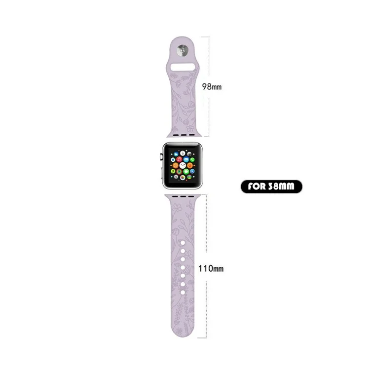 Ремешок для Apple Watch Series 10 9 8 7 SE 6 5 4 3 2 1 42мм 41мм 40мм 38мм Бабочка Цветочный Силиконовый Ремешок - Фиолетовый