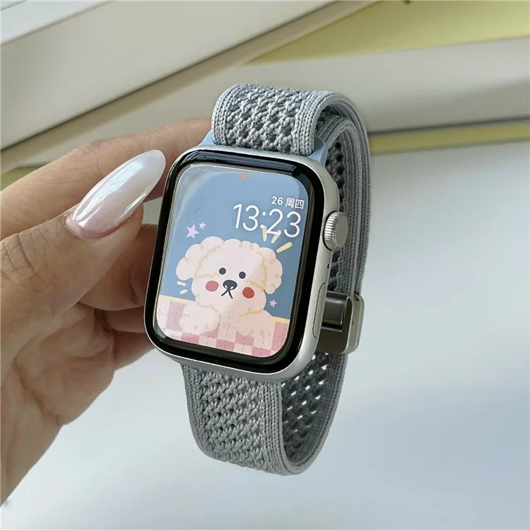 Magnetic Strap for Apple Watch Series 10 9 8 7 SE 6 5 4 3 2 1 42mm 41mm 40mm 38mm Nylon Watch Band - Blue  /  Starlight