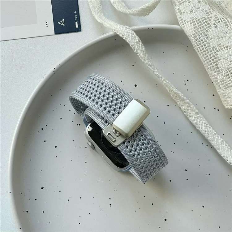 Magnetic Strap for Apple Watch Series 10 9 8 7 SE 6 5 4 3 2 1 42mm 41mm 40mm 38mm Nylon Watch Band - Blue  /  Starlight