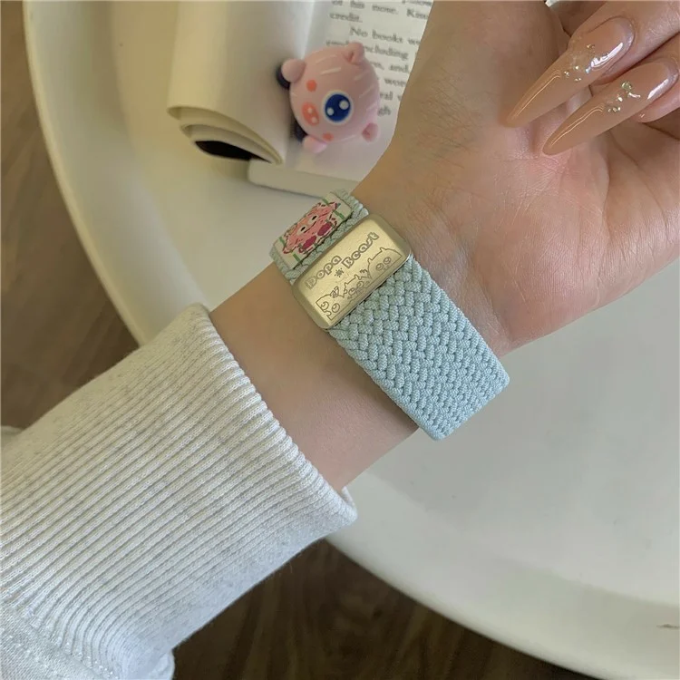 Bracelet en nylon de 20 mm pour Samsung Galaxy Watch6 Classic / 6 / 5 Pro Décor Petits Monstres Bracelet de Montre Tressé - Vert Menthe
