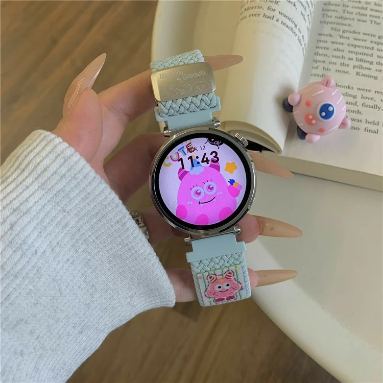 22mm Nylon Strap for Huawei Watch GT 5 46mm / 5 Pro 46mm / Samsung Galaxy Watch3 45mm Little Monsters Decor Braided Watch Band - Mint Green