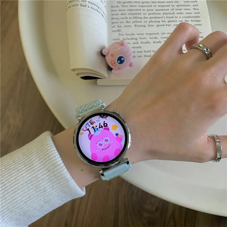 22mm Nylon Strap for Huawei Watch GT 5 46mm / 5 Pro 46mm / Samsung Galaxy Watch3 45mm Little Monsters Decor Braided Watch Band - Mint Green