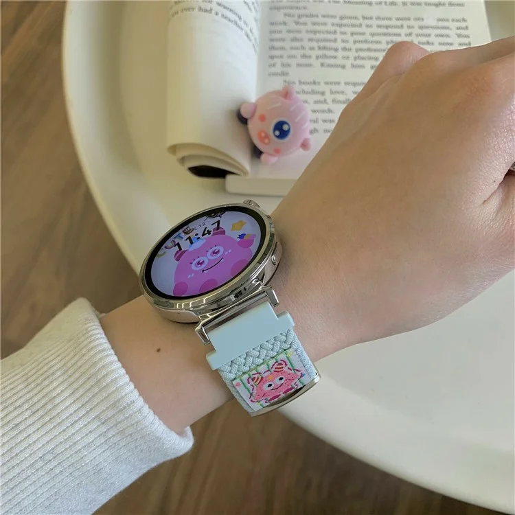 22mm Nylon Strap for Huawei Watch GT 5 46mm / 5 Pro 46mm / Samsung Galaxy Watch3 45mm Little Monsters Decor Braided Watch Band - Mint Green