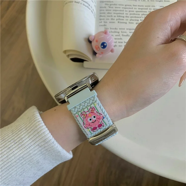 22mm Nylon Strap for Huawei Watch GT 5 46mm / 5 Pro 46mm / Samsung Galaxy Watch3 45mm Little Monsters Decor Braided Watch Band - Mint Green
