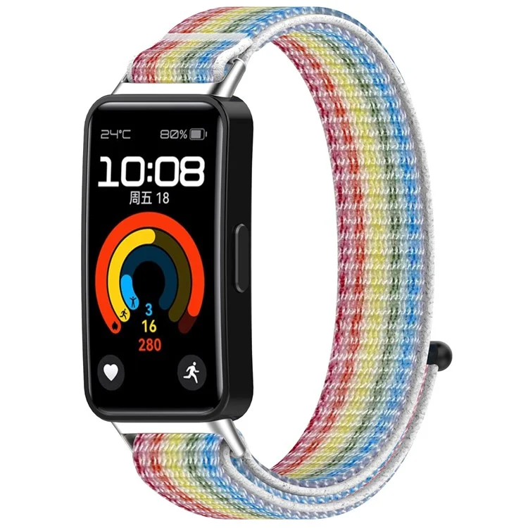 KALEBOL Watch Strap For Huawei Band 10  /  9  /  8 Magic Tape Nylon Replacement Wrist Band - Rainbow