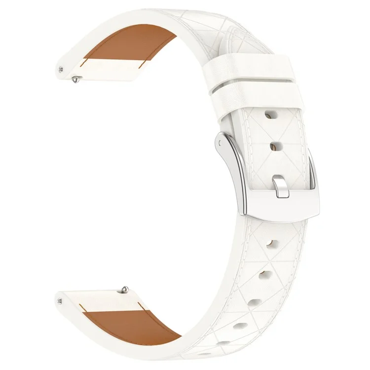 20mm Watch Strap for Garmin vivoactive 5  /  Venu 2 Plus  /  Samsung Galaxy Watch7 Genuine Cow Leather Band with Silver Buckle - White