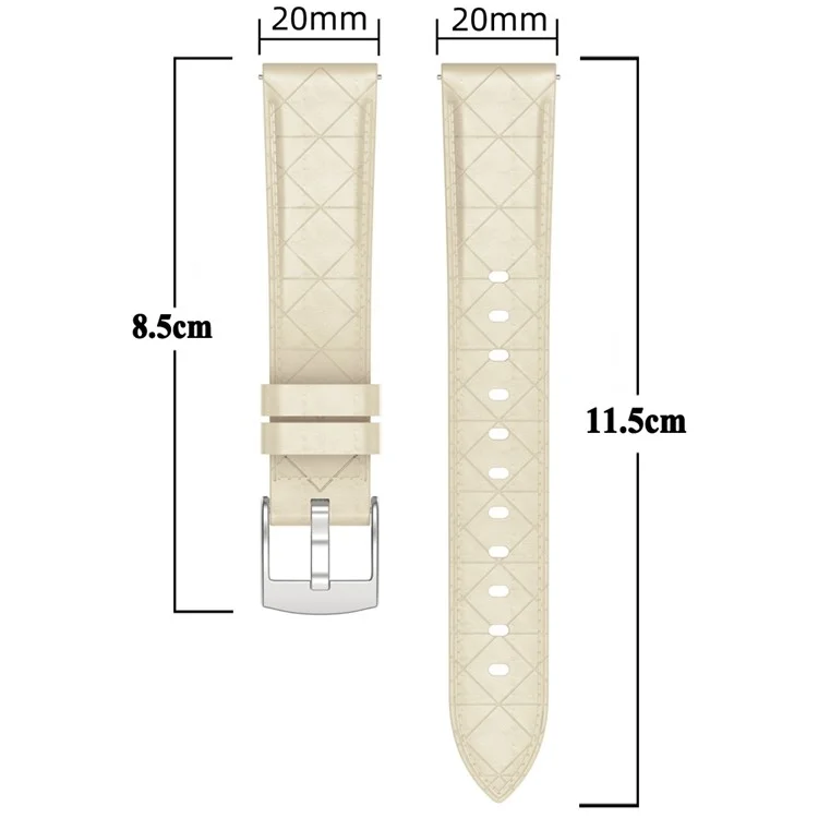 20mm Watch Strap for Garmin vivoactive 5  /  Venu 2 Plus  /  Samsung Galaxy Watch7 Genuine Cow Leather Band with Silver Buckle - White