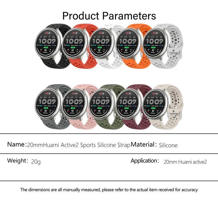 KALEBOL 20mm Strap for Samsung Galaxy Watch6 Classic 43mm 47mm / Watch6 40mm 44mm Multiple Holes Silicone Watch Band - Black