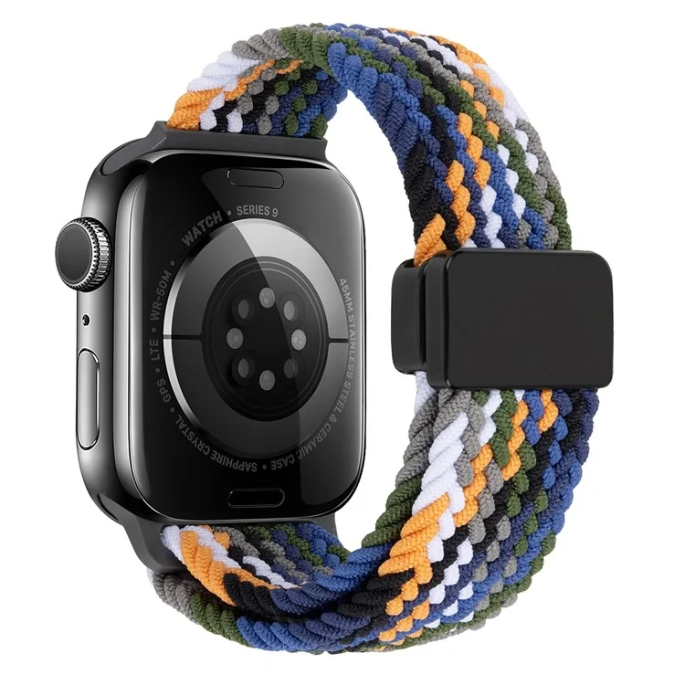 Watch Band For Apple Watch Series 10 Ultra 9 8 7 SE 6 5 4 3 2 1 46mm 49mm 45mm 44mm 42mm , Magnetic Clasp Nylon Adjustable Strap - Colorful Denim