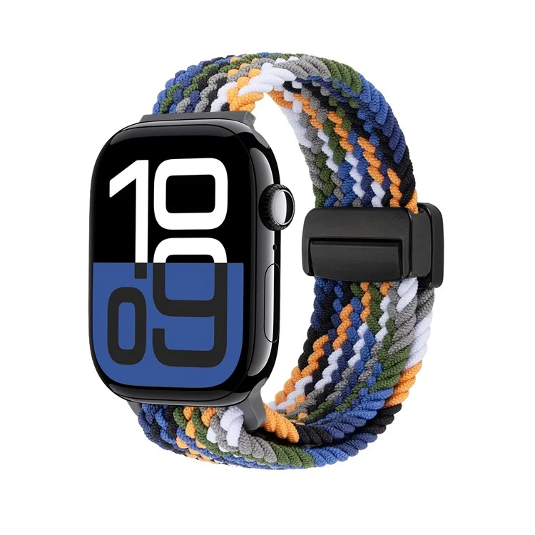Watch Band For Apple Watch Series 10 Ultra 9 8 7 SE 6 5 4 3 2 1 46mm 49mm 45mm 44mm 42mm , Magnetic Clasp Nylon Adjustable Strap - Colorful Denim