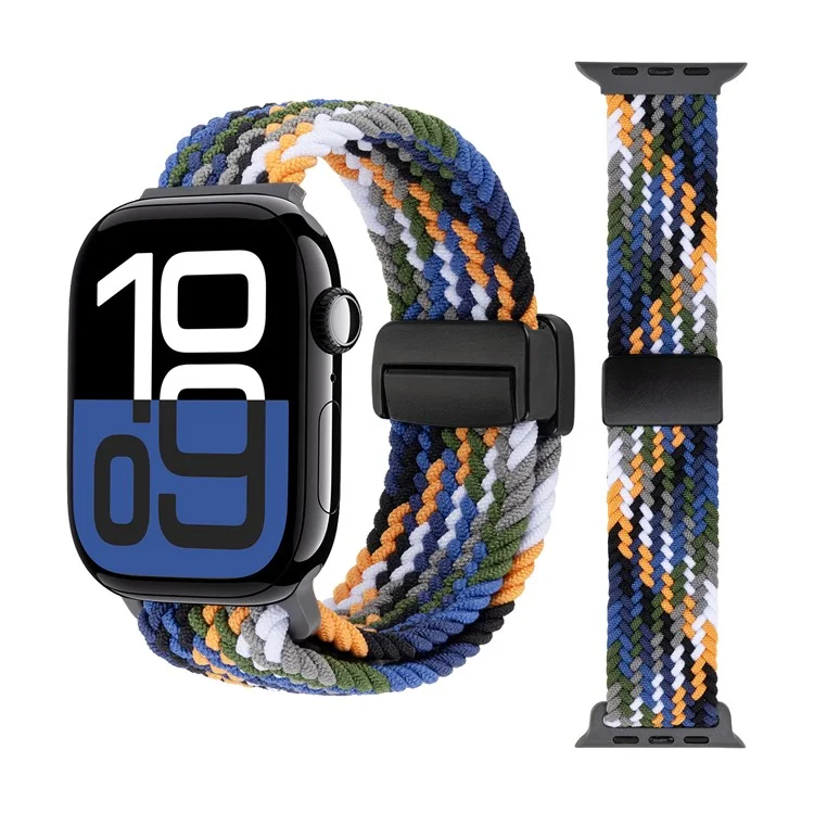 Watch Band For Apple Watch Series 10 Ultra 9 8 7 SE 6 5 4 3 2 1 46mm 49mm 45mm 44mm 42mm , Magnetic Clasp Nylon Adjustable Strap - Colorful Denim