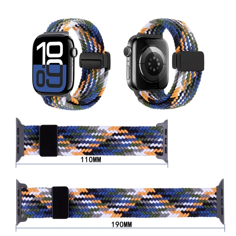 Watch Band For Apple Watch Series 10 Ultra 9 8 7 SE 6 5 4 3 2 1 46mm 49mm 45mm 44mm 42mm , Magnetic Clasp Nylon Adjustable Strap - Colorful Denim