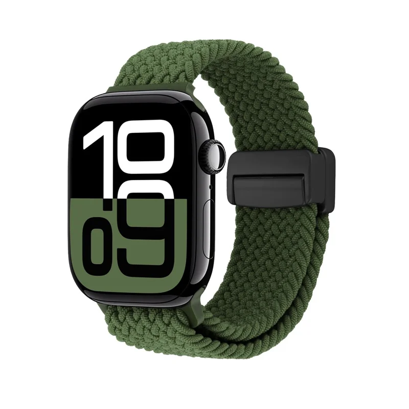 Bracelet pour Apple Watch Series 10 9 8 7 SE 6 5 4 3 2 1 42mm 41mm 40mm 38mm, Bracelet Ajustable en Nylon à Fermeture Magnétique - Vert