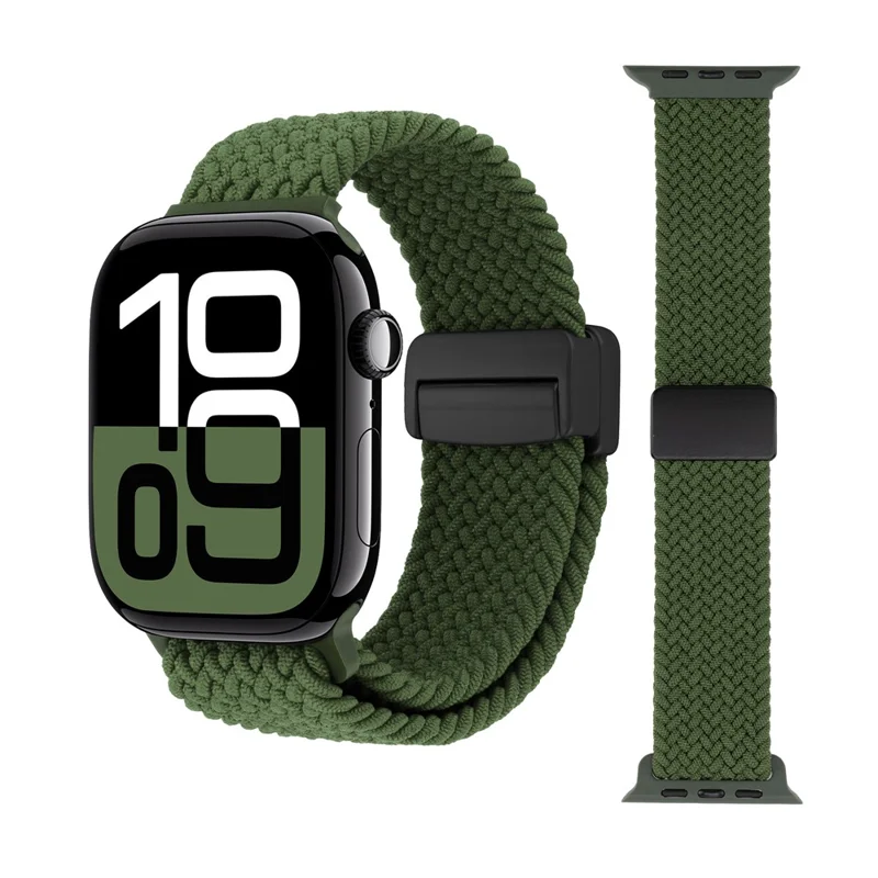 Bracelet pour Apple Watch Series 10 9 8 7 SE 6 5 4 3 2 1 42mm 41mm 40mm 38mm, Bracelet Ajustable en Nylon à Fermeture Magnétique - Vert