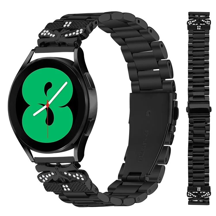 Replacement Strap for Samsung Galaxy Watch Active Butterfly Rhinestones Decor Metal Watch Band - Black