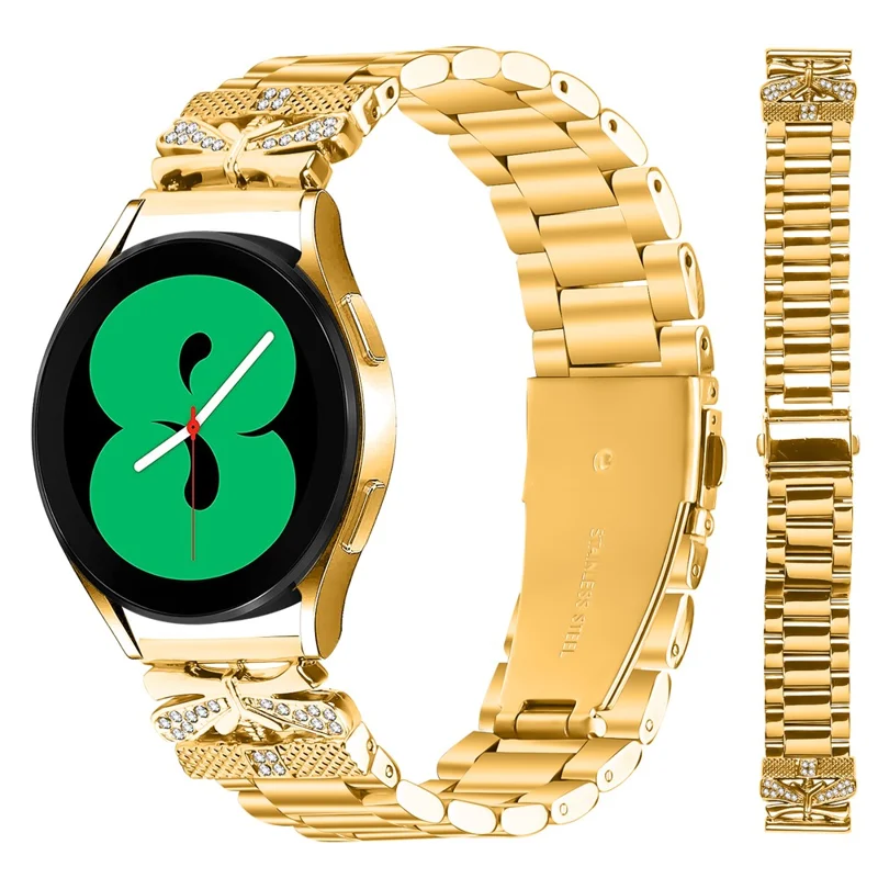 Ersatzarmband für Samsung Galaxy Watch Active mit Schmetterlings-Strasssteinen - Gold