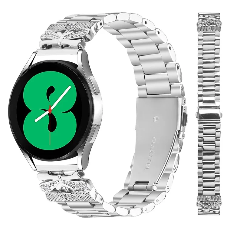 For Samsung Galaxy Gear Sport  /  Gear S2 Classic Replacement Strap Butterfly Rhinestones Decor Silver Stainless Steel Watch Band