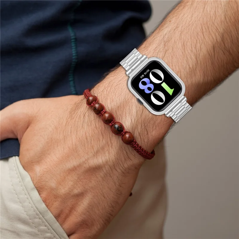 For vivo Watch GT  /  iQOO Watch GT Watch Band Stainless Steel Three-Bead Replacement Strap with Watch Frame - Silver