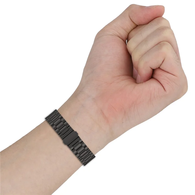 For vivo Watch GT  /  iQOO Watch GT Watch Band Stainless Steel Three-Bead Replacement Strap with Watch Frame - Black