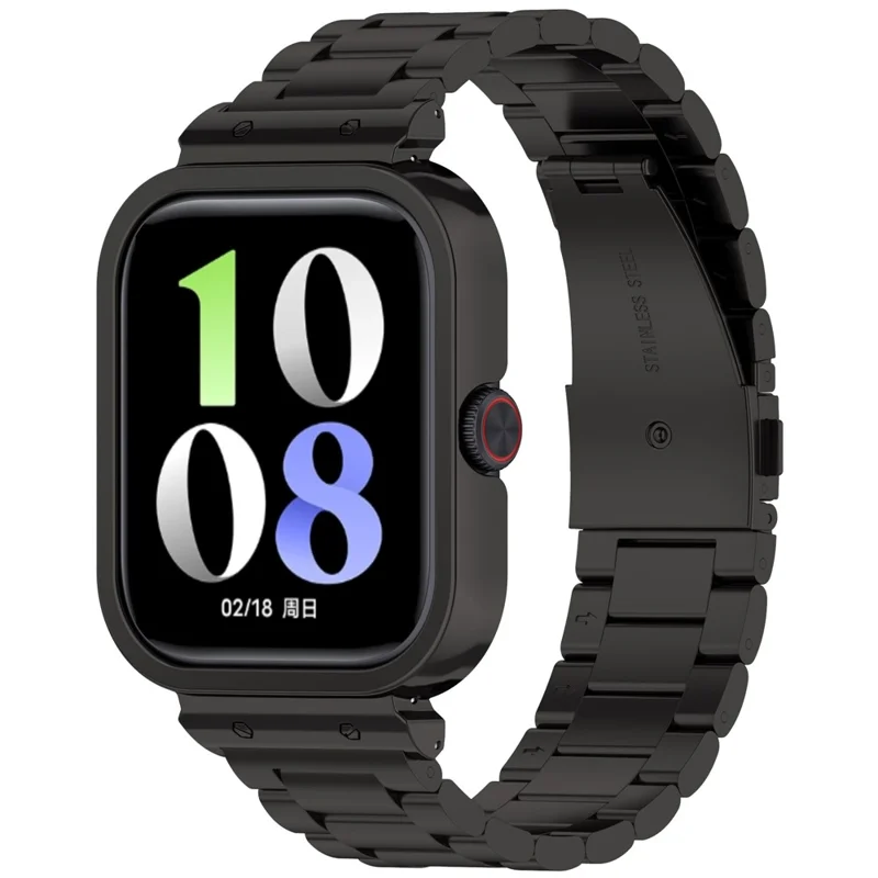 For vivo Watch GT  /  iQOO Watch GT Watch Band Stainless Steel Three-Bead Replacement Strap with Watch Frame - Black