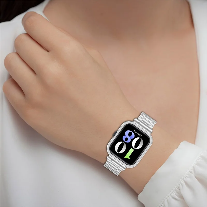 For vivo Watch GT  /  iQOO Watch GT Watch Band Stainless Steel Three-Bead Replacement Strap with Watch Frame - Black