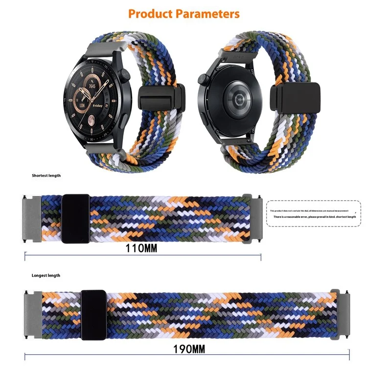 22mm Universal Wrist Strap Magnetic Buckle Nylon Braided Smart Watch Band - Denim Color