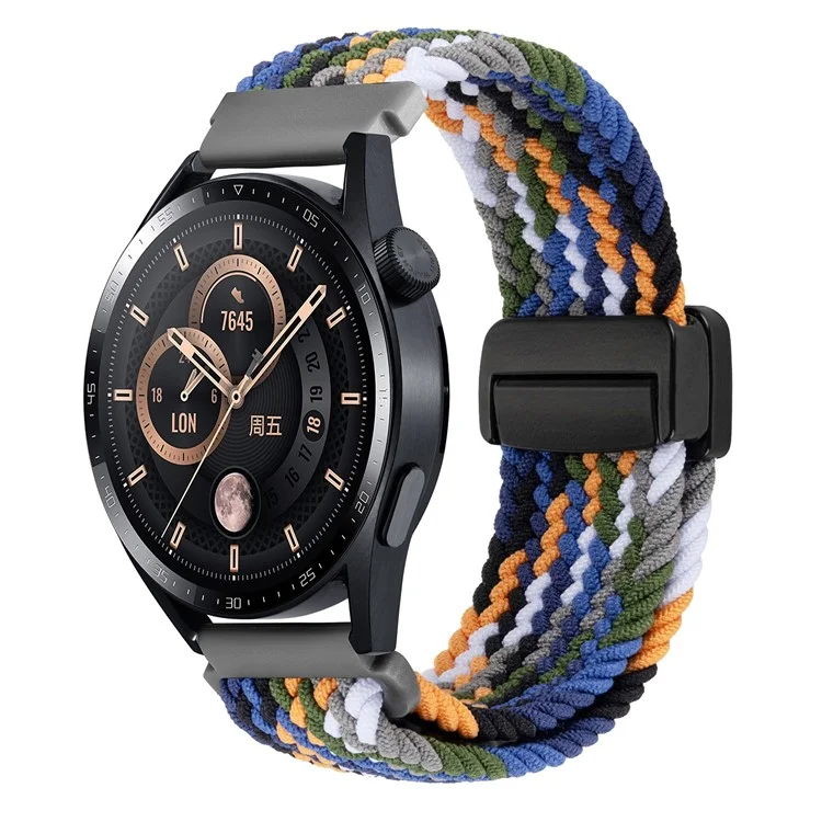 22mm Universal Wrist Strap Magnetic Buckle Nylon Braided Smart Watch Band - Denim Color