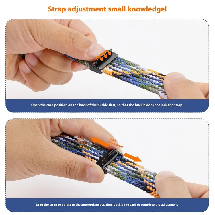 22mm Universal Wrist Strap Magnetic Buckle Nylon Braided Smart Watch Band - Denim Color