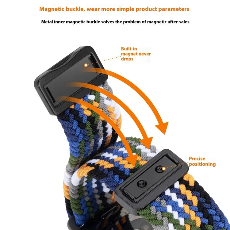 22mm Universal Wrist Strap Magnetic Buckle Nylon Braided Smart Watch Band - Denim Color