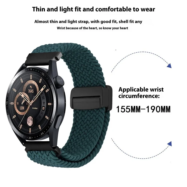 22mm Universal Wrist Strap Magnetic Buckle Nylon Braided Smart Watch Band - Denim Color