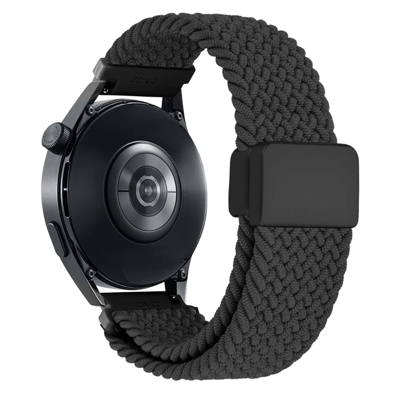 22mm Universal Wrist Strap Magnetic Buckle Nylon Braided Smart Watch Band - Black