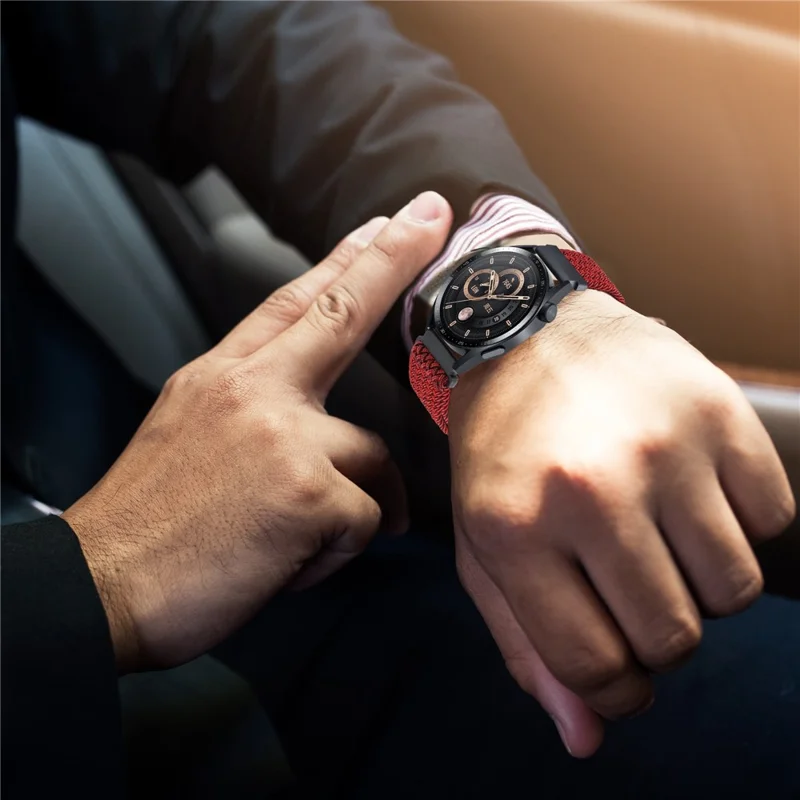 22mm Universal Wrist Strap Magnetic Buckle Nylon Braided Smart Watch Band - Black