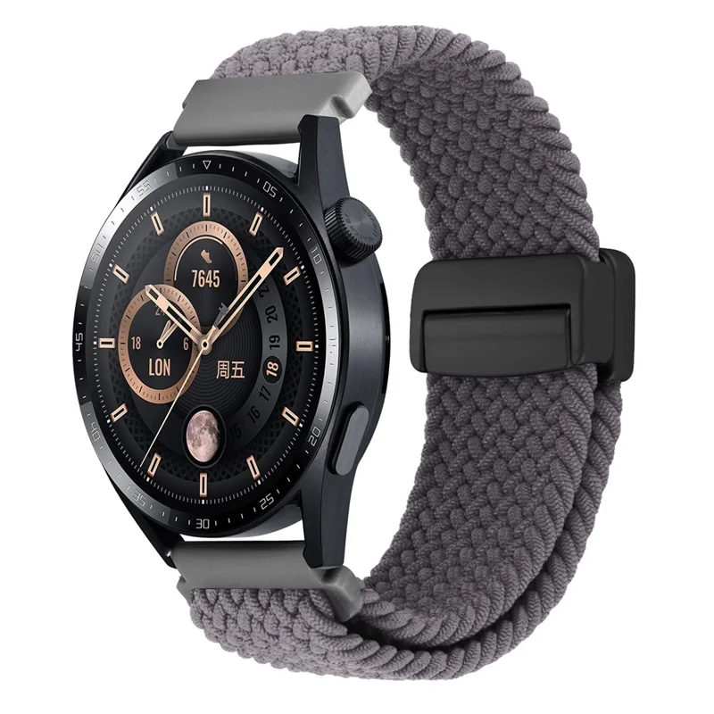 22mm Universal Wrist Strap Magnetic Buckle Nylon Braided Smart Watch Band - Grey