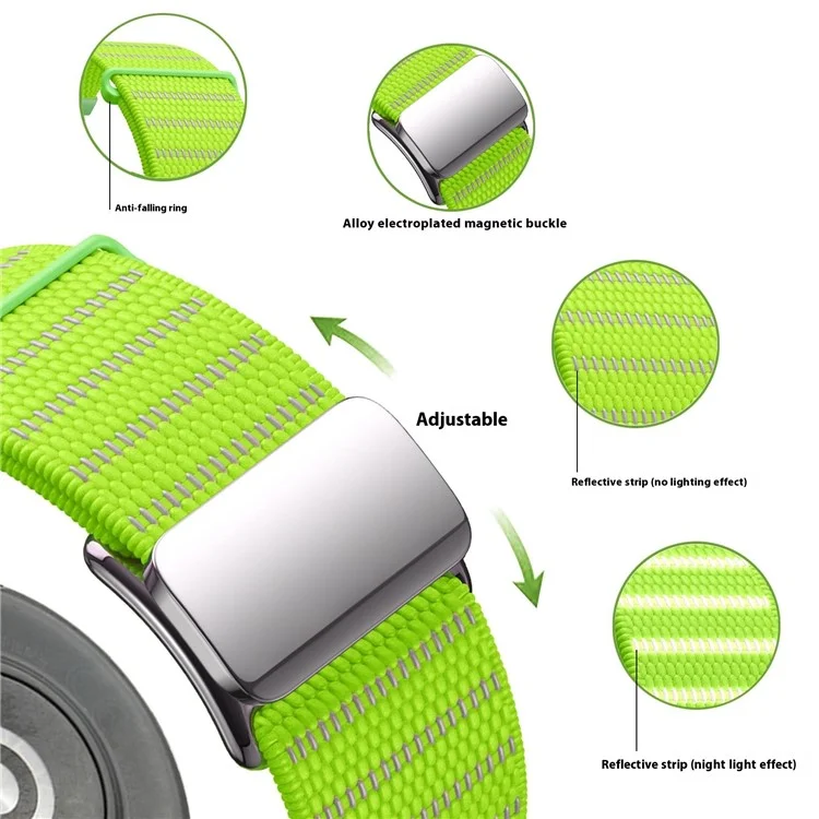 Cinturino per orologio universale da 18 mm con fibbia magnetica riflettente in nylon - Verde