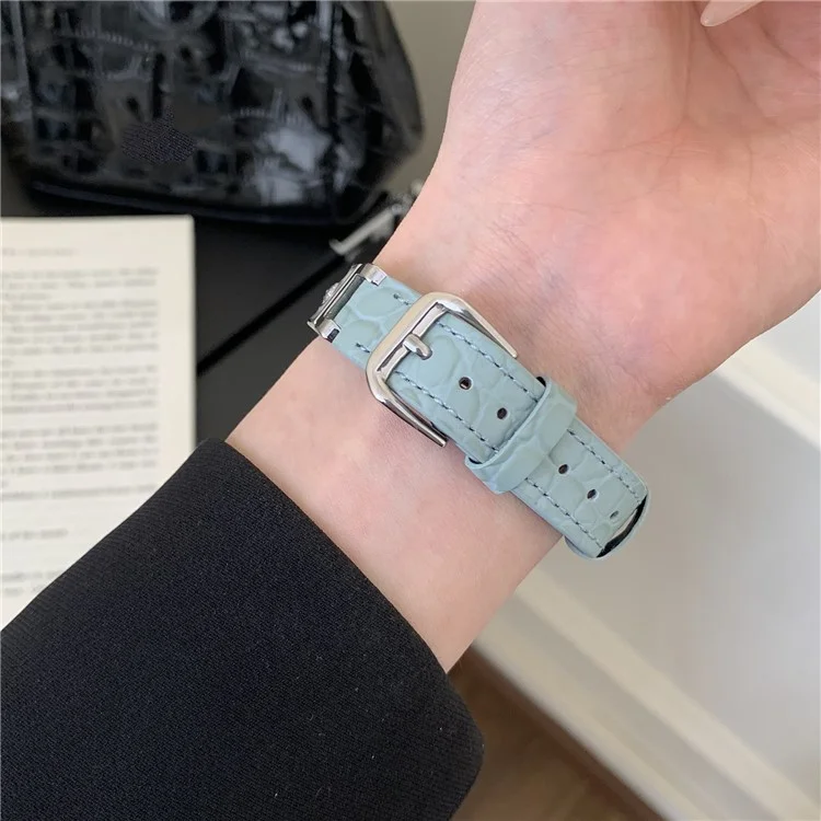 Ремешок для Apple Watch Series 10 9 8 7 SE 6 5 4 3 2 1 42мм 41мм 40мм 38мм с цирконовым декором из натуральной коровьей кожи - Нежно-голубой