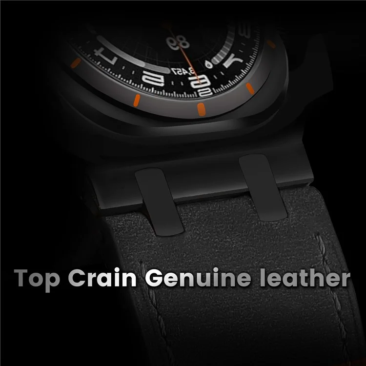 For Samsung Galaxy Watch Ultra 47mm Adjustable Watch Band Genuine Cow Leather Strap - Black / Black Buckle