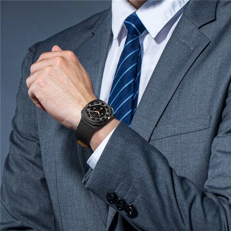 For Samsung Galaxy Watch Ultra 47mm Adjustable Watch Band Genuine Cow Leather Strap - Black / Black Buckle