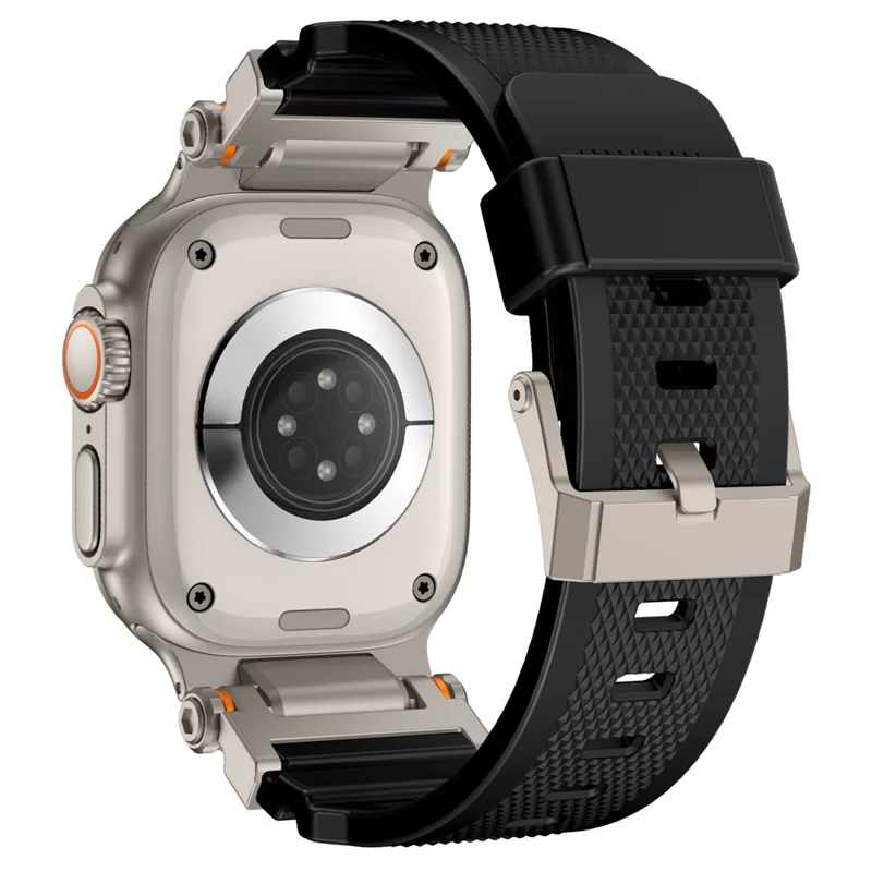 Watch Strap for Apple Watch Series 10 Ultra 9 8 7 SE 6 5 4 3 2 1 46mm 49mm 45mm 44mm 42mm Silicone Band with Titanium Color Connector - Black