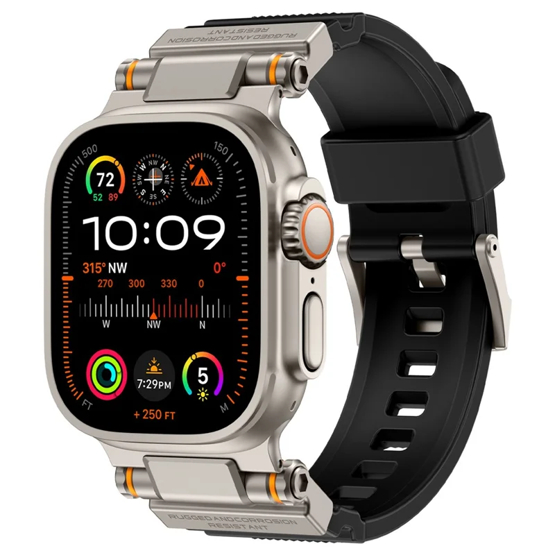 Watch Strap for Apple Watch Series 10 Ultra 9 8 7 SE 6 5 4 3 2 1 46mm 49mm 45mm 44mm 42mm Silicone Band with Titanium Color Connector - Black