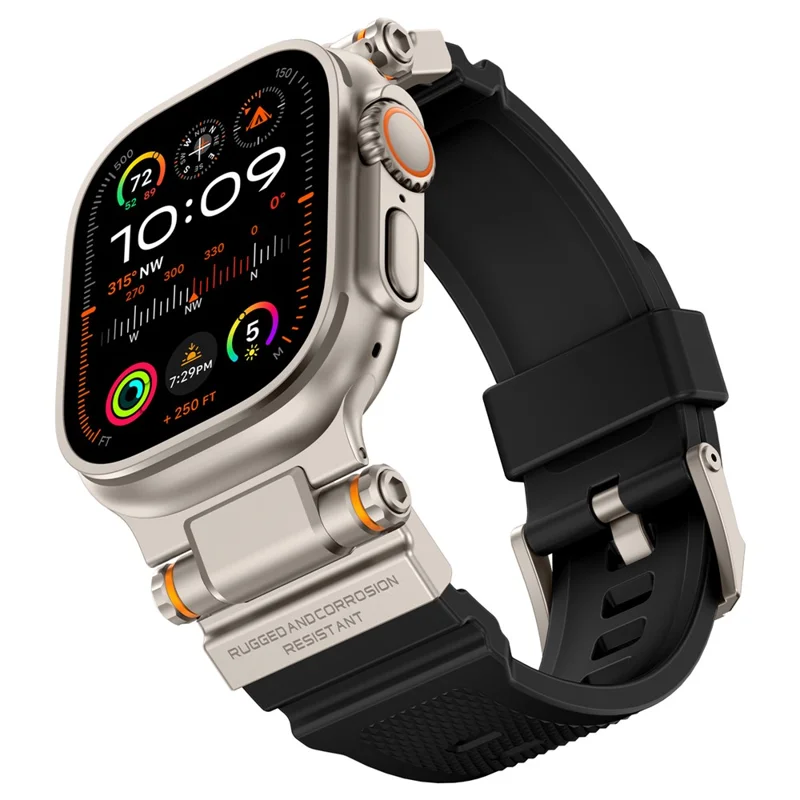 Watch Strap for Apple Watch Series 10 Ultra 9 8 7 SE 6 5 4 3 2 1 46mm 49mm 45mm 44mm 42mm Silicone Band with Titanium Color Connector - Black