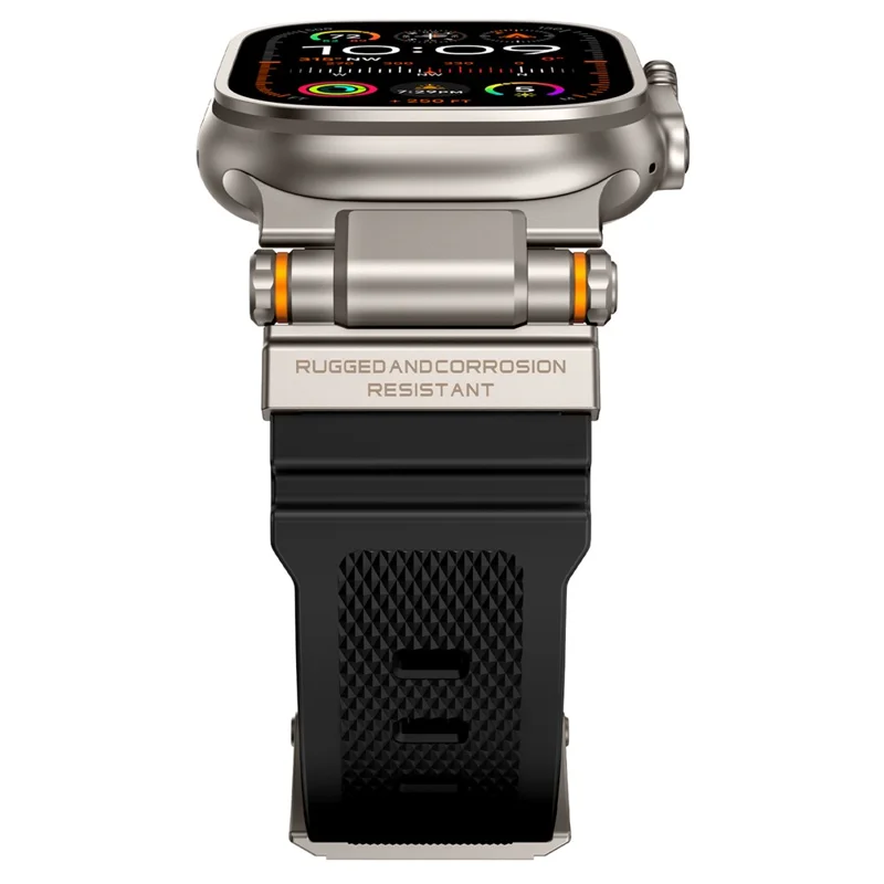Watch Strap for Apple Watch Series 10 Ultra 9 8 7 SE 6 5 4 3 2 1 46mm 49mm 45mm 44mm 42mm Silicone Band with Titanium Color Connector - Black