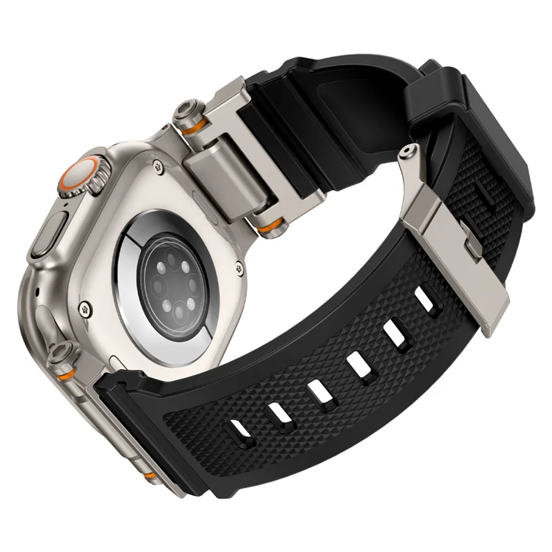 Watch Strap for Apple Watch Series 10 Ultra 9 8 7 SE 6 5 4 3 2 1 46mm 49mm 45mm 44mm 42mm Silicone Band with Titanium Color Connector - Black