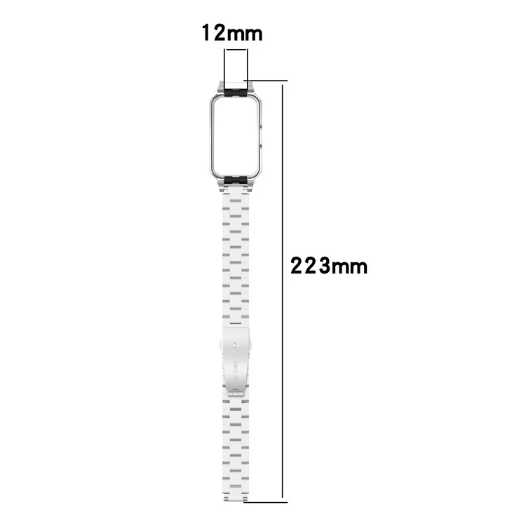 Metal Frame for Huawei Band 10 / 10 NFC / 9 / 9 NFC / 8 / 8 NFC Watch Case Integrated Three Bead Stainless Steel Strap - Silver
