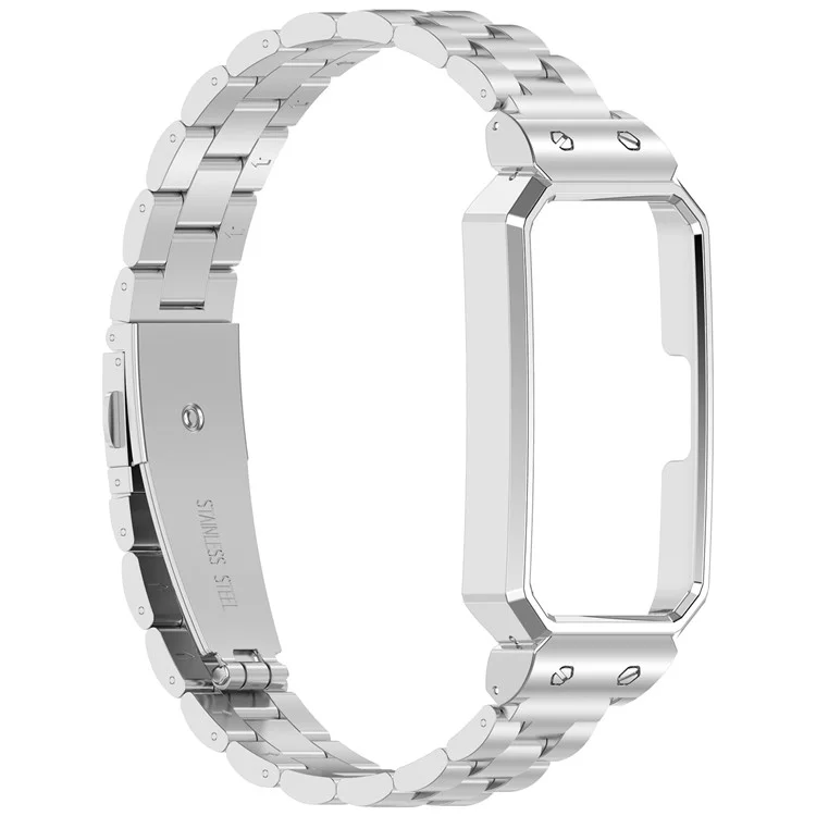 Metal Frame for Huawei Band 10 / 10 NFC / 9 / 9 NFC / 8 / 8 NFC Watch Case Integrated Three Bead Stainless Steel Strap - Silver