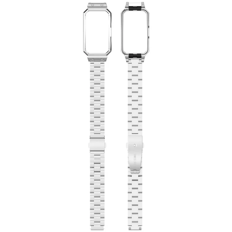 Metal Frame for Huawei Band 10 / 10 NFC / 9 / 9 NFC / 8 / 8 NFC Watch Case Integrated Three Bead Stainless Steel Strap - Silver