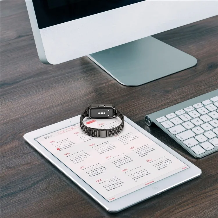 Metal Frame for Huawei Band 10 / 10 NFC / 9 / 9 NFC / 8 / 8 NFC Watch Case Integrated Three Bead Stainless Steel Strap - Silver