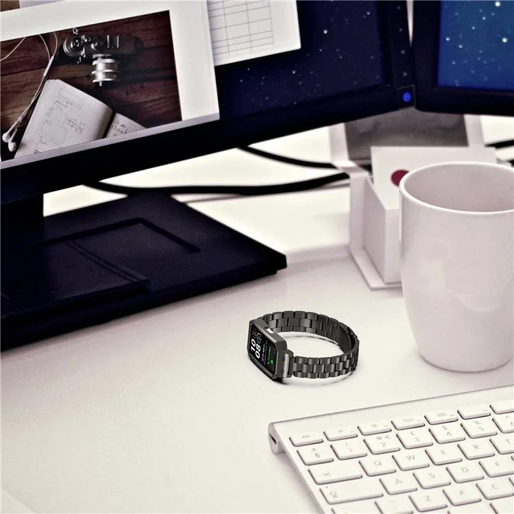 Metal Frame for Huawei Band 10 / 10 NFC / 9 / 9 NFC / 8 / 8 NFC Watch Case Integrated Three Bead Stainless Steel Strap - Silver